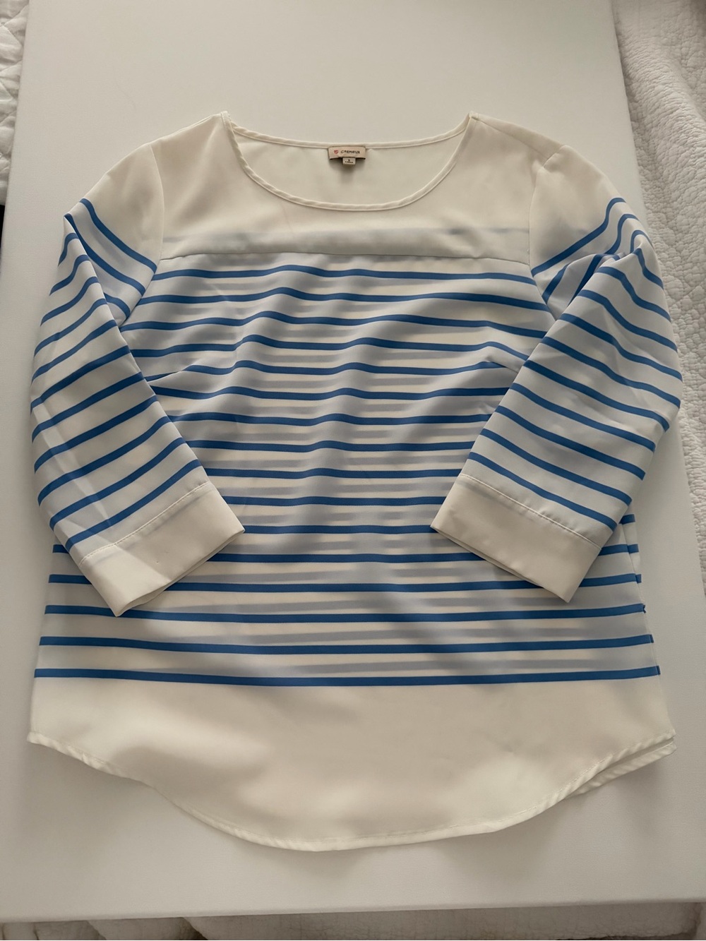 Daniel Cremieux Cream Blouse with Blue Stripe
